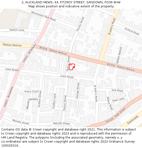 2, AUCKLAND MEWS, 44, FITZROY STREET, SANDOWN, PO36 8HW: Location map and indicative extent of plot