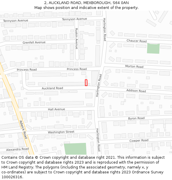 2, AUCKLAND ROAD, MEXBOROUGH, S64 0AN: Location map and indicative extent of plot
