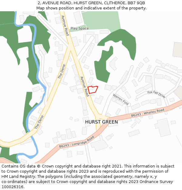 2, AVENUE ROAD, HURST GREEN, CLITHEROE, BB7 9QB: Location map and indicative extent of plot