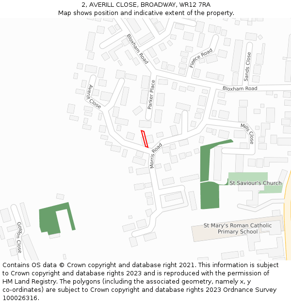 2, AVERILL CLOSE, BROADWAY, WR12 7RA: Location map and indicative extent of plot