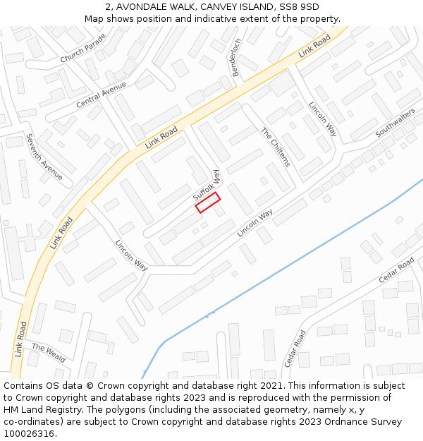 2, AVONDALE WALK, CANVEY ISLAND, SS8 9SD: Location map and indicative extent of plot