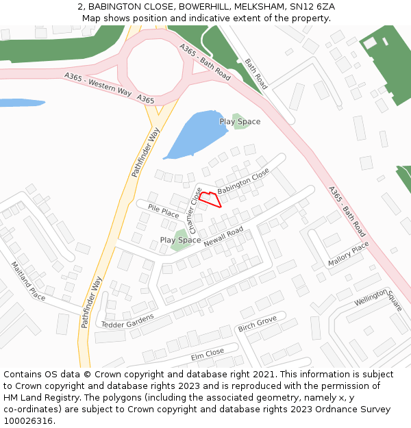 2, BABINGTON CLOSE, BOWERHILL, MELKSHAM, SN12 6ZA: Location map and indicative extent of plot