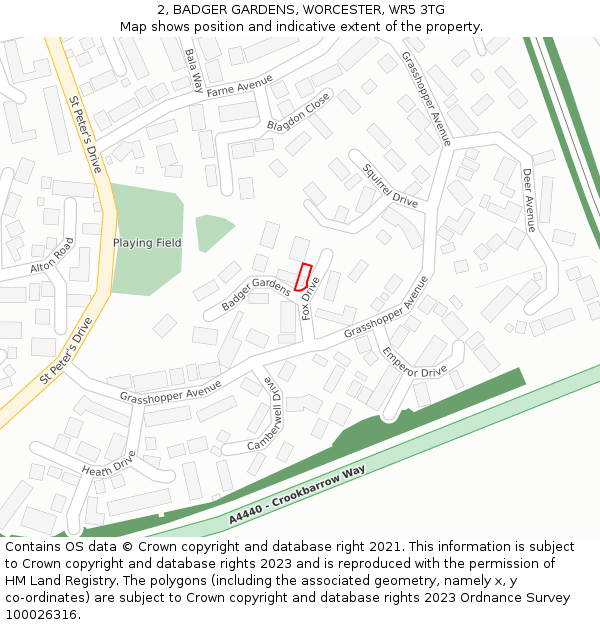 2, BADGER GARDENS, WORCESTER, WR5 3TG: Location map and indicative extent of plot