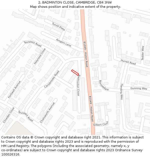 2, BADMINTON CLOSE, CAMBRIDGE, CB4 3NW: Location map and indicative extent of plot