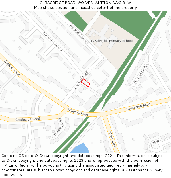 2, BAGRIDGE ROAD, WOLVERHAMPTON, WV3 8HW: Location map and indicative extent of plot