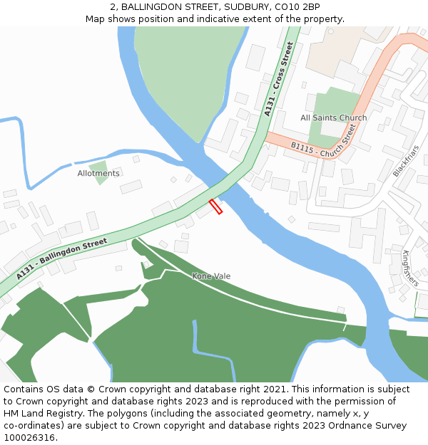 2, BALLINGDON STREET, SUDBURY, CO10 2BP: Location map and indicative extent of plot