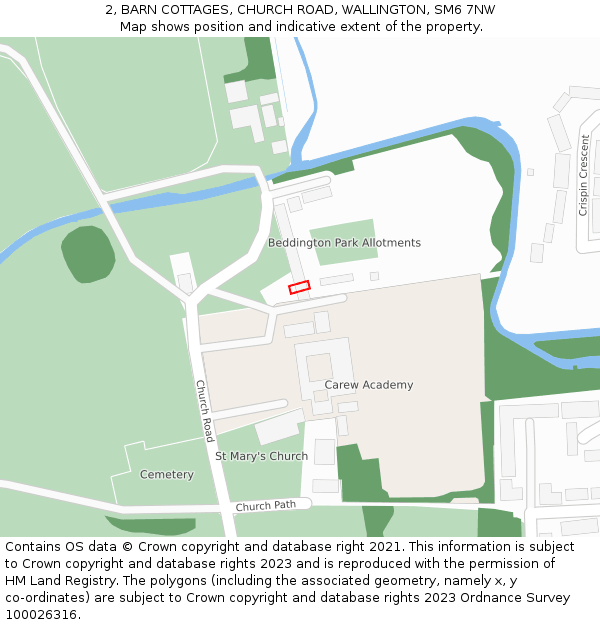 2, BARN COTTAGES, CHURCH ROAD, WALLINGTON, SM6 7NW: Location map and indicative extent of plot