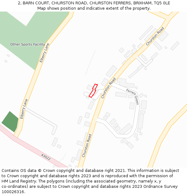 2, BARN COURT, CHURSTON ROAD, CHURSTON FERRERS, BRIXHAM, TQ5 0LE: Location map and indicative extent of plot