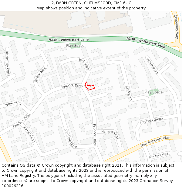 2, BARN GREEN, CHELMSFORD, CM1 6UG: Location map and indicative extent of plot