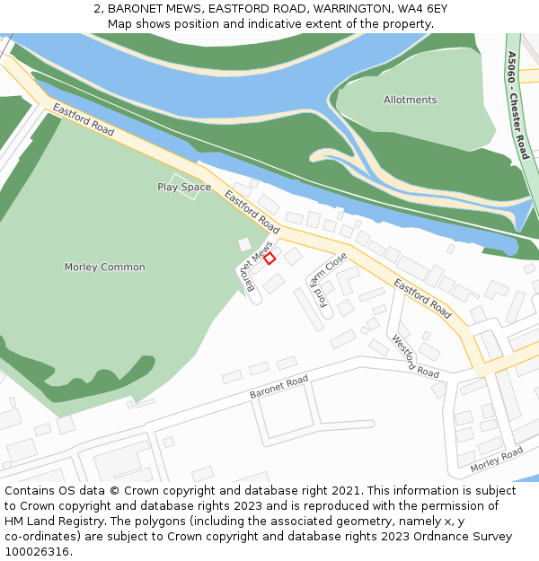 2, BARONET MEWS, EASTFORD ROAD, WARRINGTON, WA4 6EY: Location map and indicative extent of plot