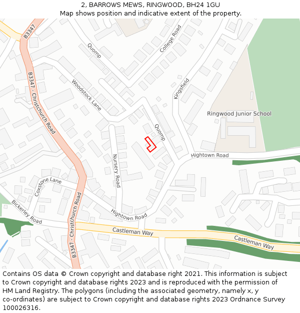 2, BARROWS MEWS, RINGWOOD, BH24 1GU: Location map and indicative extent of plot