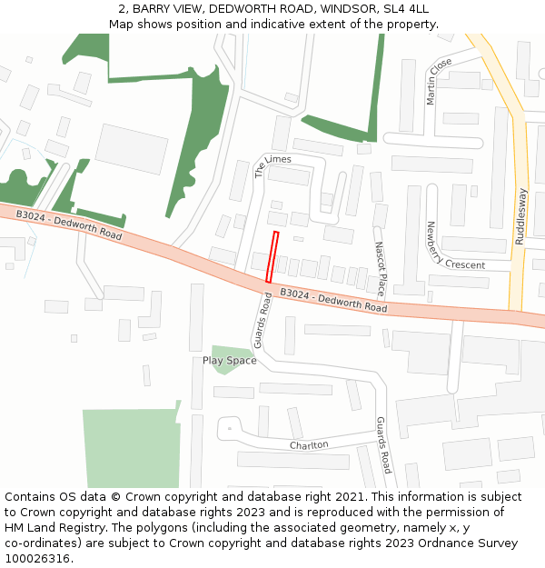 2, BARRY VIEW, DEDWORTH ROAD, WINDSOR, SL4 4LL: Location map and indicative extent of plot