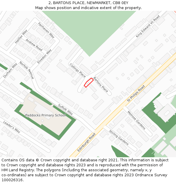 2, BARTONS PLACE, NEWMARKET, CB8 0EY: Location map and indicative extent of plot