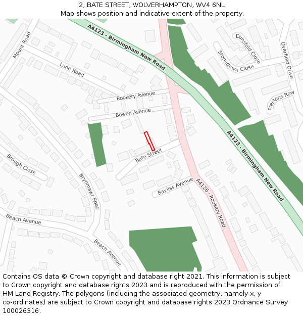 2, BATE STREET, WOLVERHAMPTON, WV4 6NL: Location map and indicative extent of plot