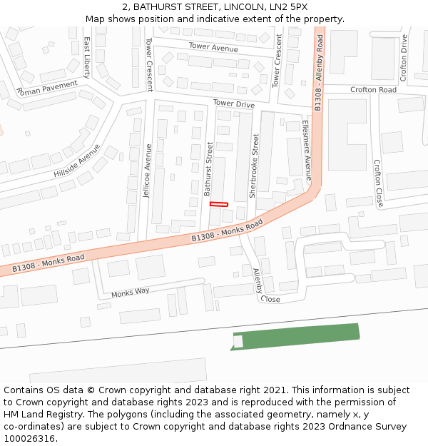 2, BATHURST STREET, LINCOLN, LN2 5PX: Location map and indicative extent of plot
