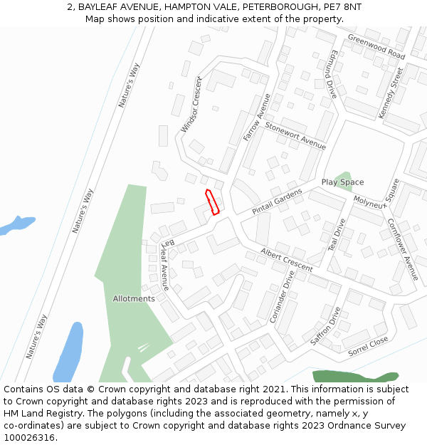 2, BAYLEAF AVENUE, HAMPTON VALE, PETERBOROUGH, PE7 8NT: Location map and indicative extent of plot