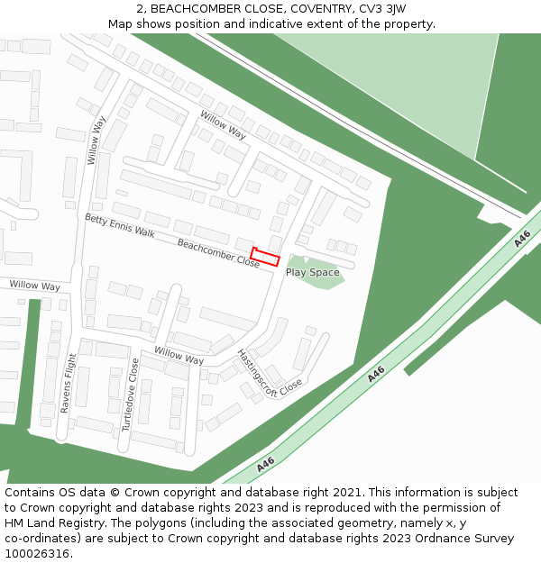 2, BEACHCOMBER CLOSE, COVENTRY, CV3 3JW: Location map and indicative extent of plot