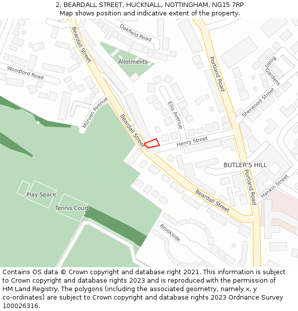 2, BEARDALL STREET, HUCKNALL, NOTTINGHAM, NG15 7RP: Location map and indicative extent of plot