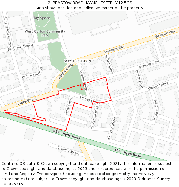 2, BEASTOW ROAD, MANCHESTER, M12 5GS: Location map and indicative extent of plot