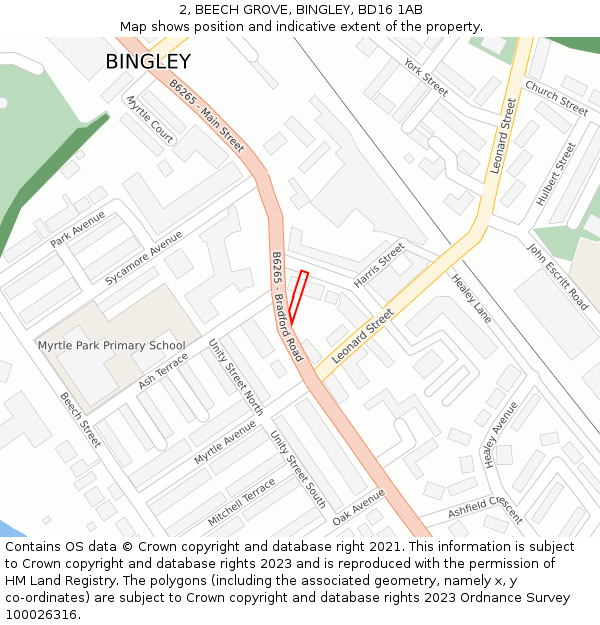 2, BEECH GROVE, BINGLEY, BD16 1AB: Location map and indicative extent of plot