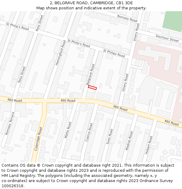 2, BELGRAVE ROAD, CAMBRIDGE, CB1 3DE: Location map and indicative extent of plot