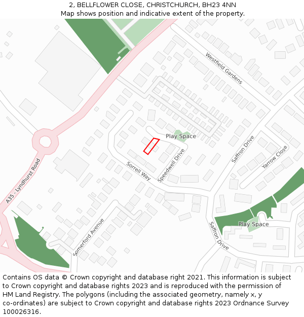 2, BELLFLOWER CLOSE, CHRISTCHURCH, BH23 4NN: Location map and indicative extent of plot