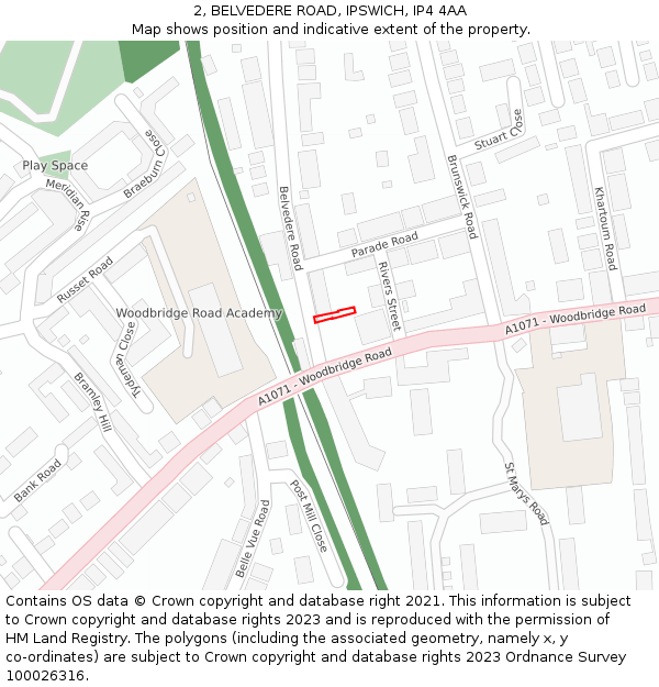 2, BELVEDERE ROAD, IPSWICH, IP4 4AA: Location map and indicative extent of plot