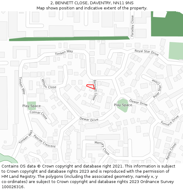 2, BENNETT CLOSE, DAVENTRY, NN11 9NS: Location map and indicative extent of plot