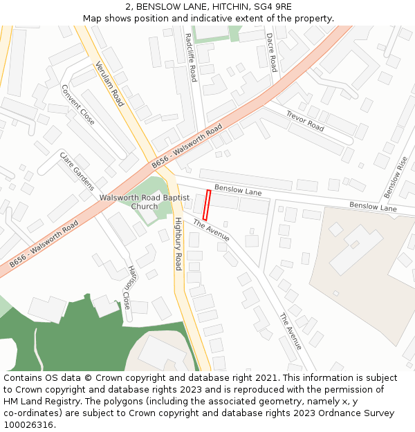 2, BENSLOW LANE, HITCHIN, SG4 9RE: Location map and indicative extent of plot