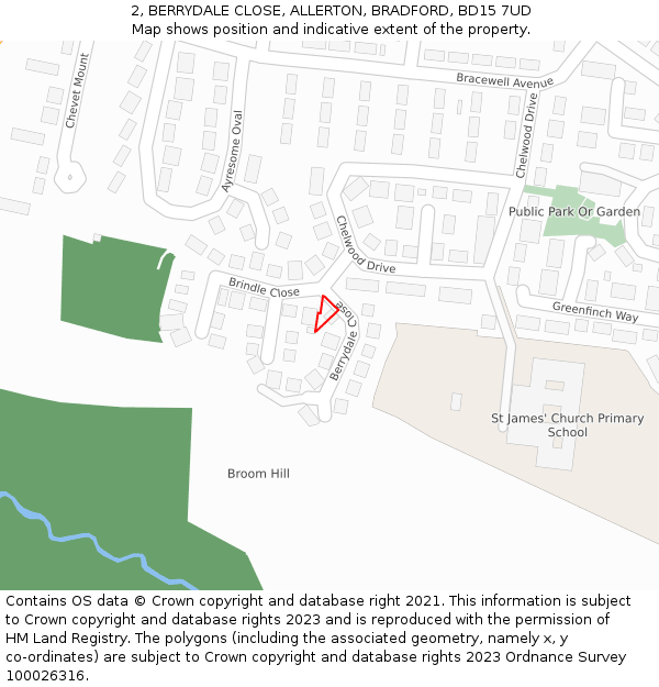 2, BERRYDALE CLOSE, ALLERTON, BRADFORD, BD15 7UD: Location map and indicative extent of plot