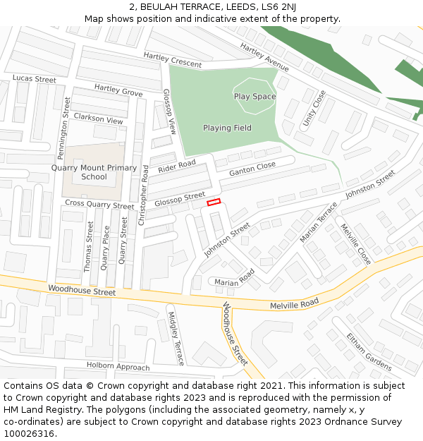 2, BEULAH TERRACE, LEEDS, LS6 2NJ: Location map and indicative extent of plot