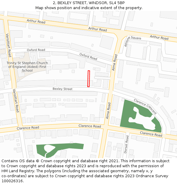 2, BEXLEY STREET, WINDSOR, SL4 5BP: Location map and indicative extent of plot