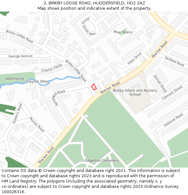 2, BIRKBY LODGE ROAD, HUDDERSFIELD, HD2 2AZ: Location map and indicative extent of plot