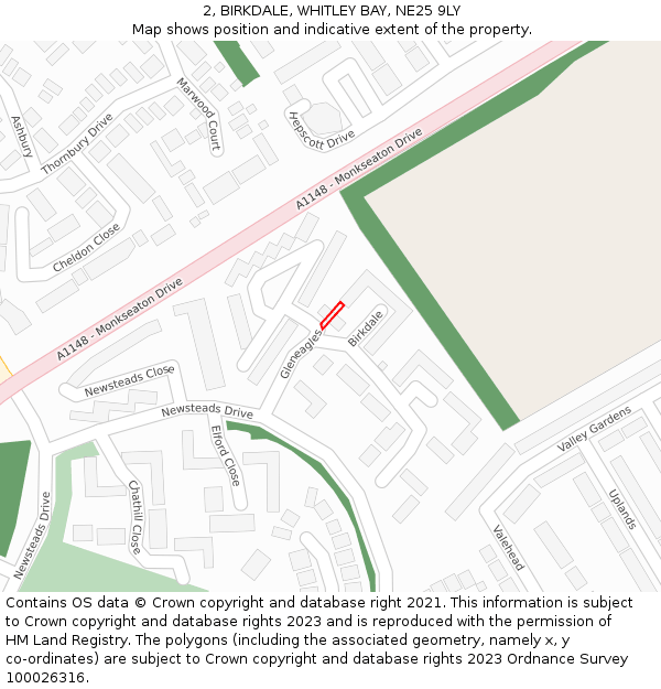 2, BIRKDALE, WHITLEY BAY, NE25 9LY: Location map and indicative extent of plot