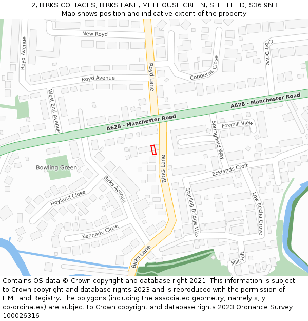 2, BIRKS COTTAGES, BIRKS LANE, MILLHOUSE GREEN, SHEFFIELD, S36 9NB: Location map and indicative extent of plot
