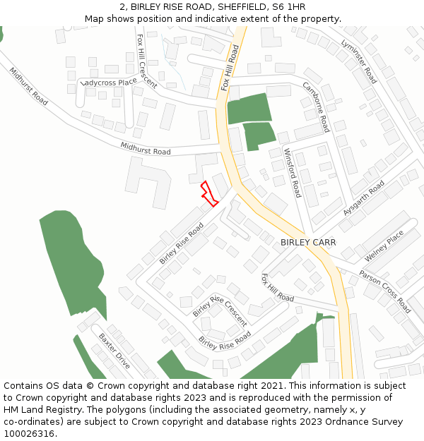 2, BIRLEY RISE ROAD, SHEFFIELD, S6 1HR: Location map and indicative extent of plot