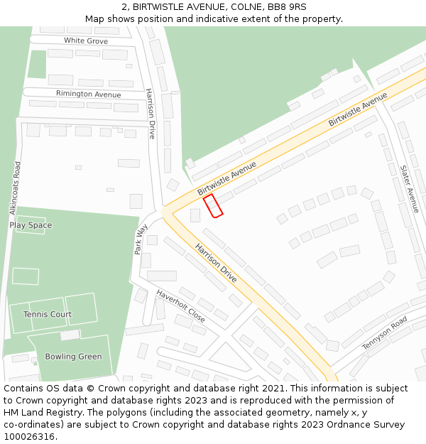 2, BIRTWISTLE AVENUE, COLNE, BB8 9RS: Location map and indicative extent of plot