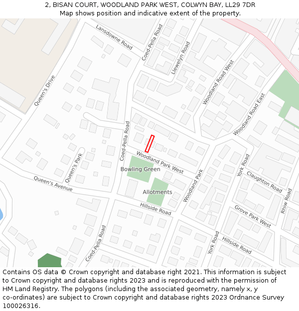 2, BISAN COURT, WOODLAND PARK WEST, COLWYN BAY, LL29 7DR: Location map and indicative extent of plot