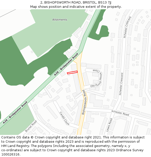 2, BISHOPSWORTH ROAD, BRISTOL, BS13 7JJ: Location map and indicative extent of plot