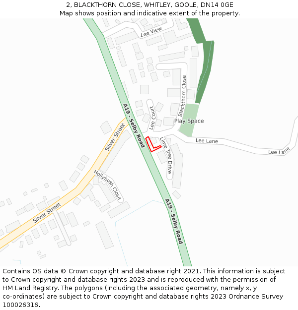 2, BLACKTHORN CLOSE, WHITLEY, GOOLE, DN14 0GE: Location map and indicative extent of plot