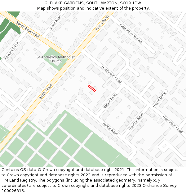 2, BLAKE GARDENS, SOUTHAMPTON, SO19 1DW: Location map and indicative extent of plot