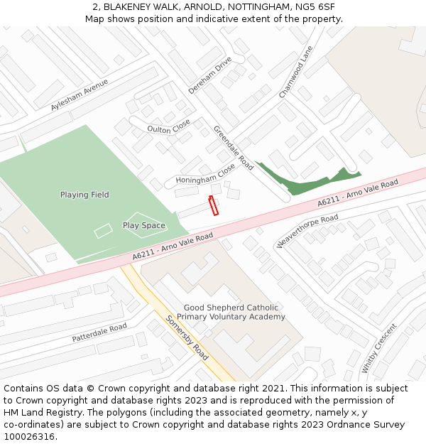 2, BLAKENEY WALK, ARNOLD, NOTTINGHAM, NG5 6SF: Location map and indicative extent of plot