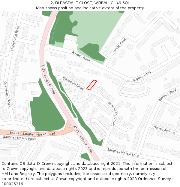 2, BLEASDALE CLOSE, WIRRAL, CH49 6QL: Location map and indicative extent of plot