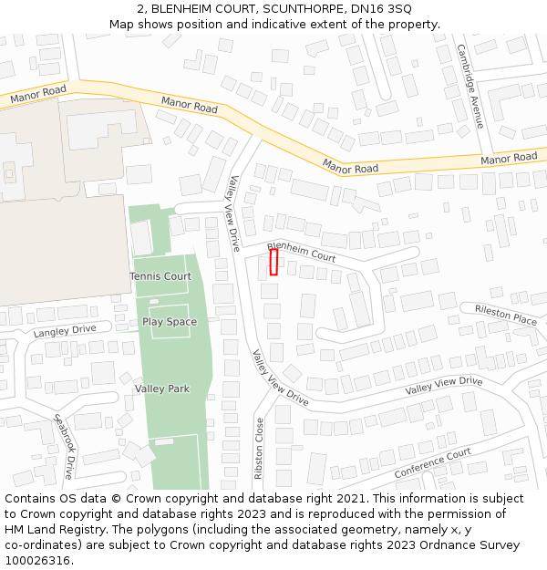 2, BLENHEIM COURT, SCUNTHORPE, DN16 3SQ: Location map and indicative extent of plot