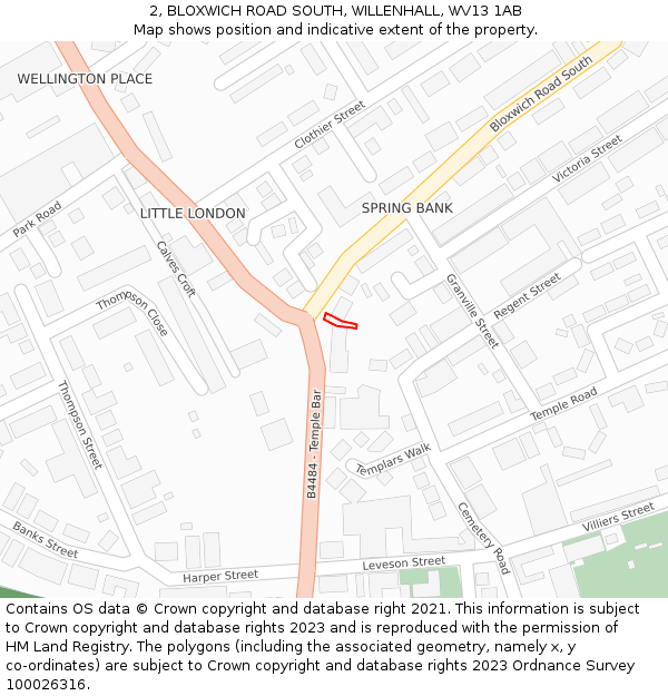 2, BLOXWICH ROAD SOUTH, WILLENHALL, WV13 1AB: Location map and indicative extent of plot