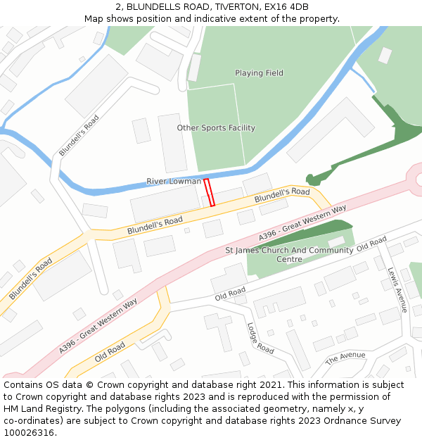 2, BLUNDELLS ROAD, TIVERTON, EX16 4DB: Location map and indicative extent of plot
