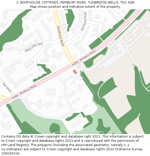 2, BOATHOUSE COTTAGES, PEMBURY ROAD, TUNBRIDGE WELLS, TN2 3QB: Location map and indicative extent of plot