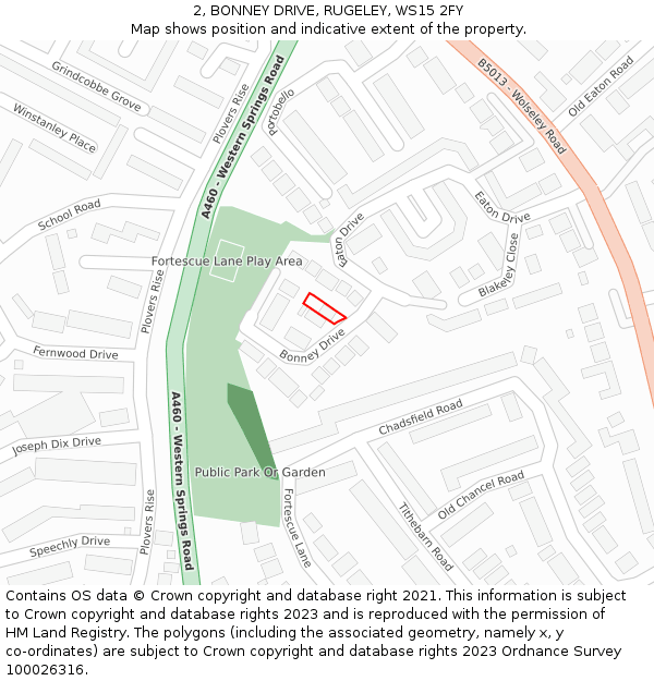 2, BONNEY DRIVE, RUGELEY, WS15 2FY: Location map and indicative extent of plot