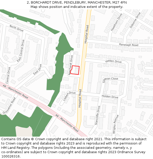 2, BORCHARDT DRIVE, PENDLEBURY, MANCHESTER, M27 4FN: Location map and indicative extent of plot