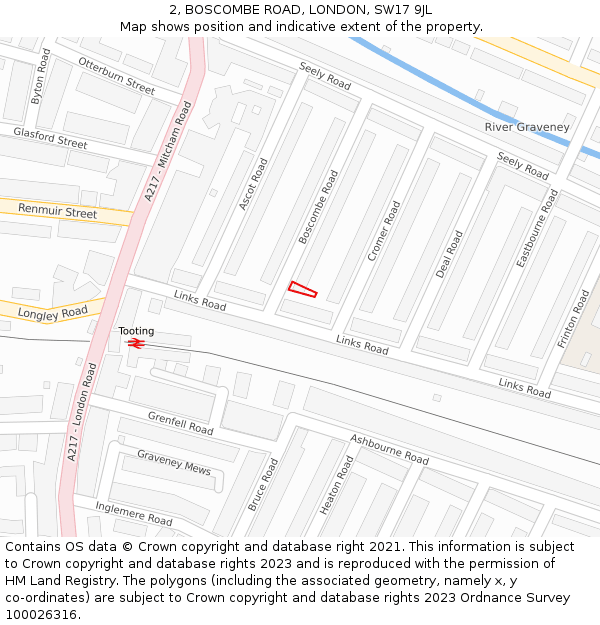 2, BOSCOMBE ROAD, LONDON, SW17 9JL: Location map and indicative extent of plot